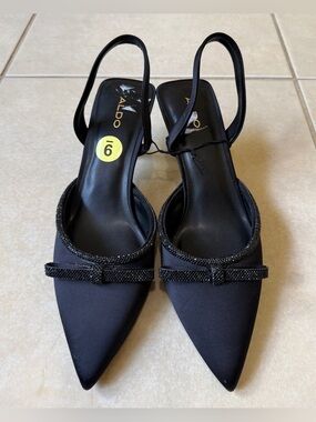 Black Aldo Slingback Dress Shoes--Size 9 Women’s Pointed Toe Low Heel, Bow